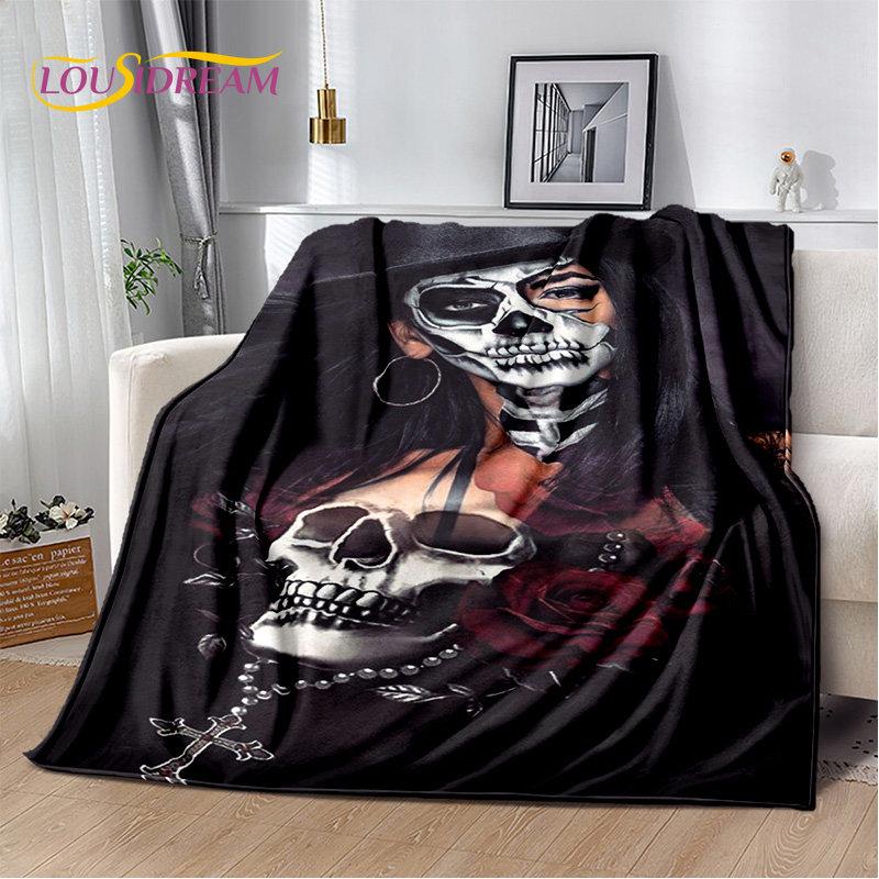 3D Gothic Horror Female Skull Dead Girl Soft Plush Blanket,Flannel Blanket Throw Blanket for Living Room Bedroom Bed Sofa Picnic