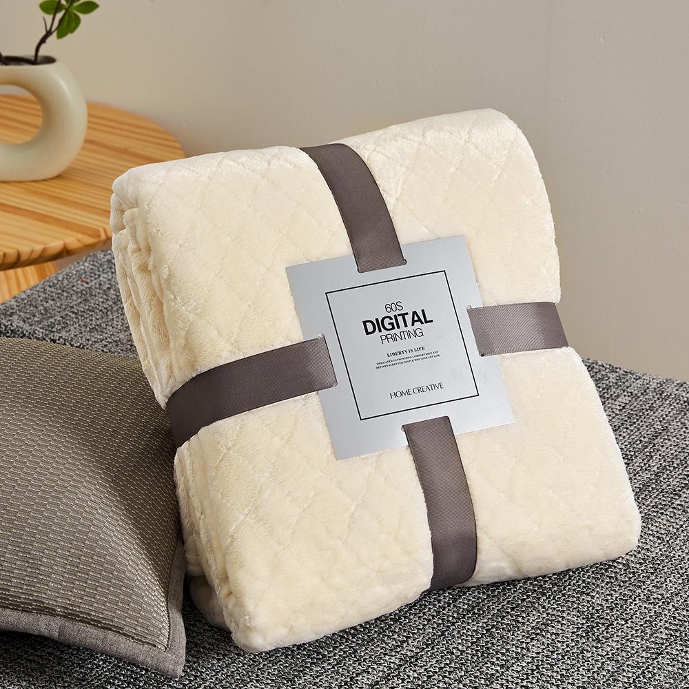 Rhombus Pattern Solid Color Flannel Fleece Sofa Blanket - Coral Fleece Office AC Blanket Gift