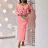 Large Size Women Summer Fashion Sexy Short Sleeves Bowknot Dress Ladies Elegant One Piece Solid Slit Long Dress