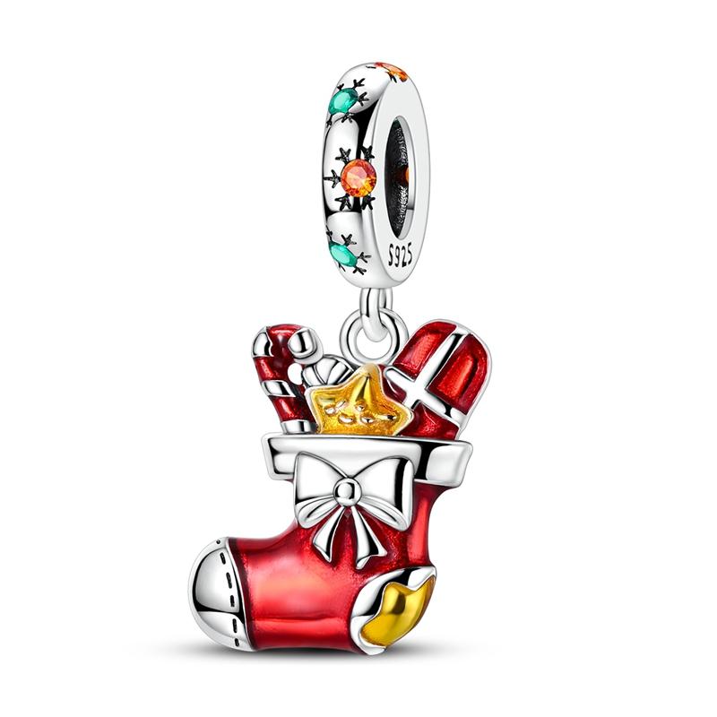 Happy Holidays Copper Christmas Tree Socks Snowman Bell Pendant Beads Fit Diy Bracelet Necklace Party Souvenirs