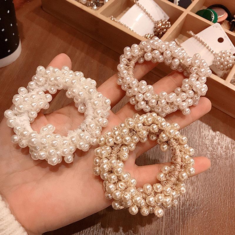 Elegant Pearl Hair Ties Beads Girls Scrunchies Rubber Bands Ponytail Holders