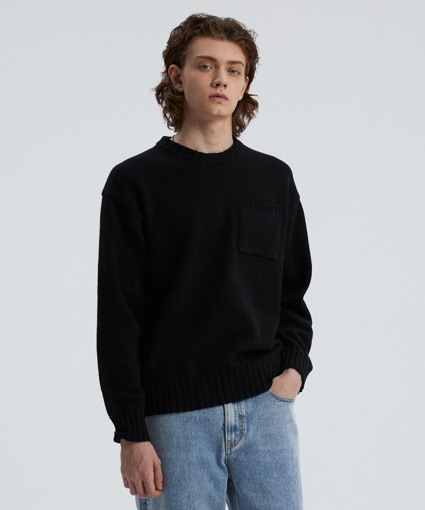 KNITTED Cashmere Wool Pocket Round Knit Black