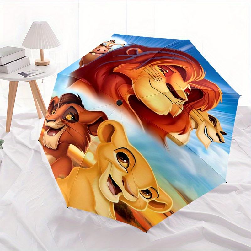 Disney Lion King, Simba Themed Automatic Opening and Closing Folding Umbrella, Portable - Durable, 8-rib Umbrella Frame, Very Suitable for B