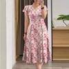 ZANZEA Damen Casual V-Ausschnitt Kurzarm Sommerkleid mit Blumendruck