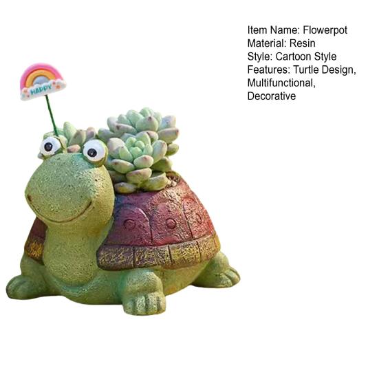 Flowerpot Colorful Turtle Shape Resin Planter Cartoon Style Indoor Outdoor Decorative Gardening Container