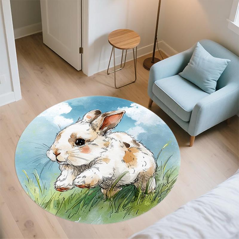 Rabbit in the Sky,Round Area Rug,Carpet Rug for Living Room Bedroom Sofa Playroom Decor,Non-slip Floor Mat