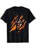 Men's Tiger Eye Graphic T-Shirt - 100% Cotton, Black with Vibrant Orange & White