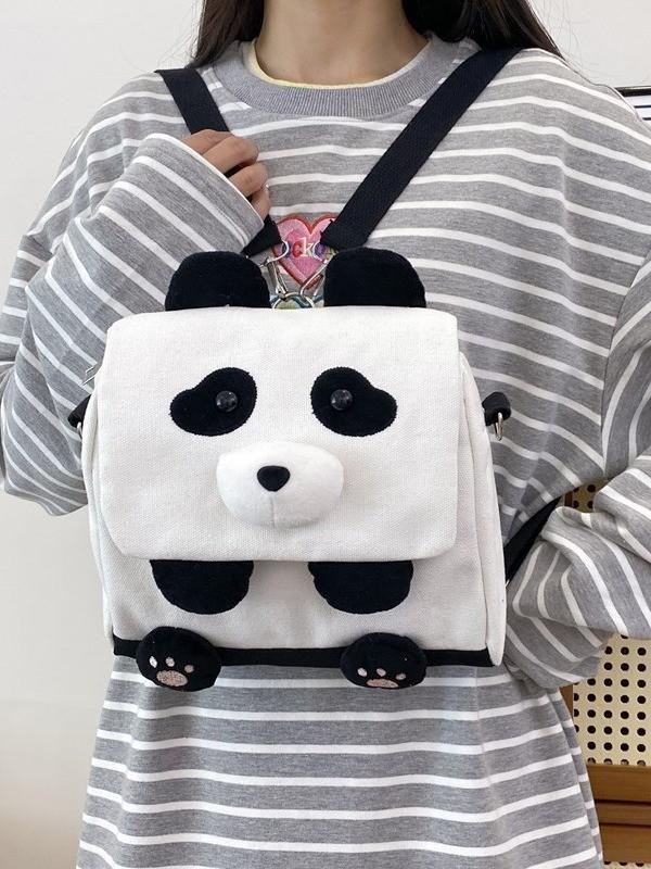 Canvas Panda Rucksack für Mädchen mit Stickerei Kompakte Studenten-Reise-Geldbörse