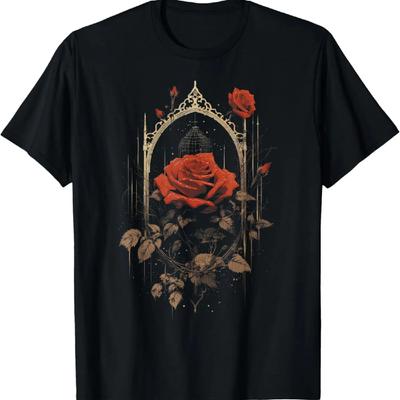 T-shirt Esthétique Gothique Sorcellerie Rouge Goth Rose Fleurs