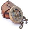 Brass Sundial Compass with Leather Case and Chain - Push Open
