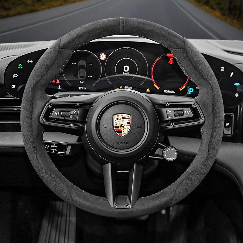 Nadaje się do Porsche Antypoślizgowy Segmentowy Pokrowiec na Kierownicę z Zamszu Nadaje się do Casenne 996 Macan 957 Volante Boxster 986 718 Alcantar