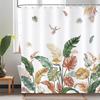 Tropical Hummingbirds Shower Curtains Green Gold Palm Monstera Leaves Flowers Bath Curtain Polyester Fabric Home Bathroom Decor