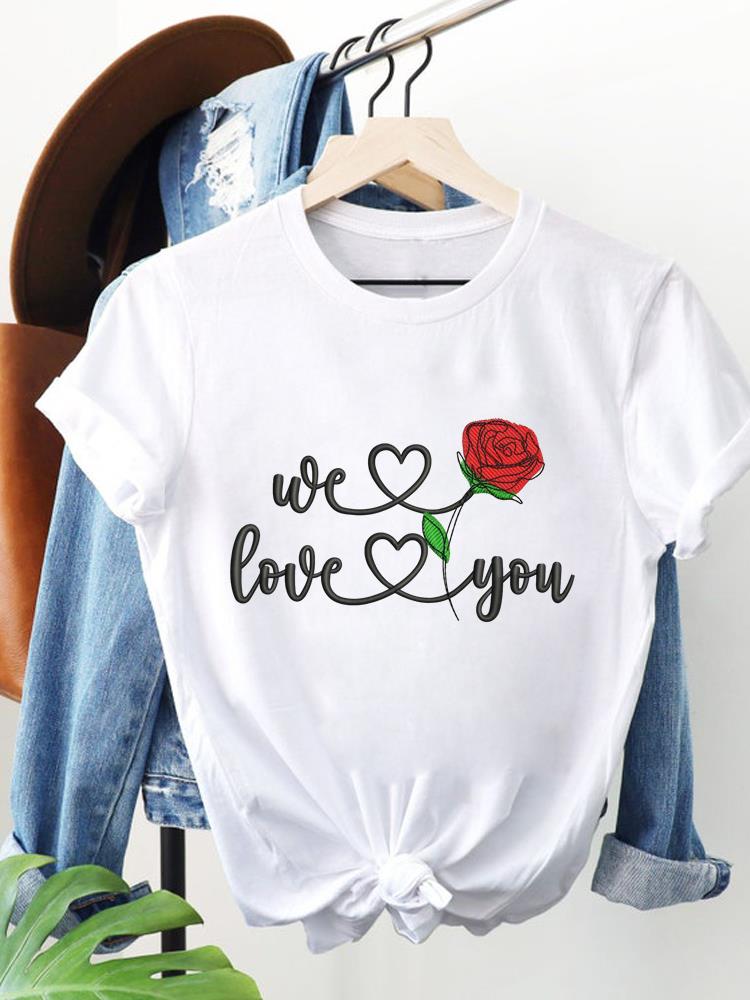 (Asian Size) Women Clothing Short Sleeve T Shirt Fashion Tee Top Flower Sweet 90s Woman Print Female Graphic T-shirts