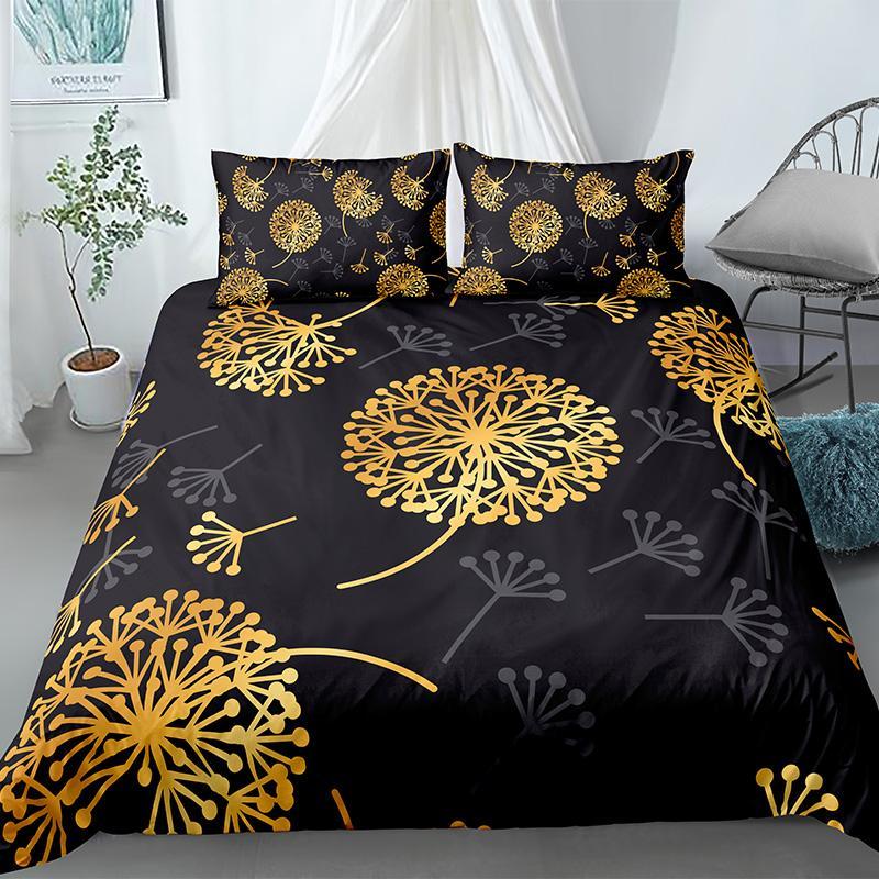 Juego de Funda Nórdica de Diente de León Estilo Fresco y Natural Juego de Cama con Cremallera Funda de Edredón Estampada de Plantas de Poliéster Para Niños Adolescentes