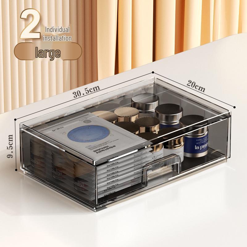 High-End Cosmetic Storage Box: Transparent Drawer for Skincare, Lipstick, and Brushes.