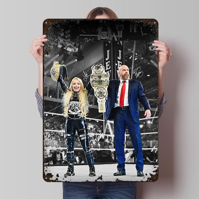 Paul Triple H Levesque and Liv Morgan Tinplate Poster Customized Wall Art Vintage Metal Signs Retro Tin Plaque for Office Decor