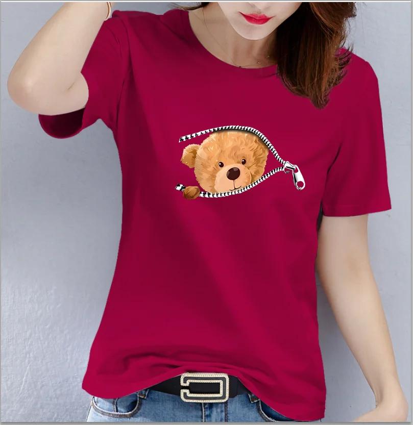 Bear Graphic Print Tshirt Teddy Bear Short Sleeve Crew Neck Casual Top Womens Clothing Oversized T Shirt Tops Harajuku