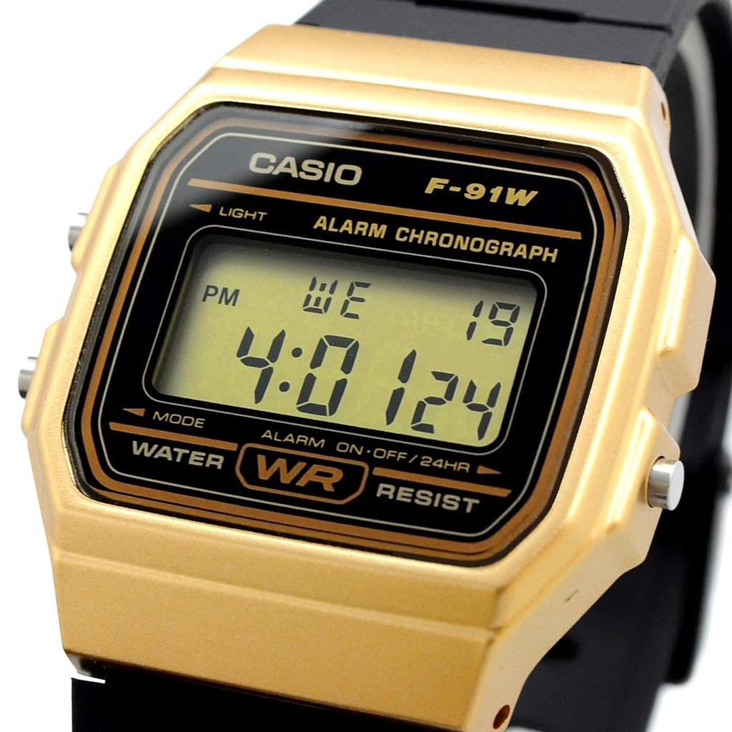 Casio Unisex Quartzové hodinky F-91WM-9A Zlaté, Lacné Casio, Importované, Trendy Retro Štýl
