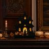 Witch Silhouette Decor Wooden Table Centerpiece, Spooky Castle Black Cat Standing Matte Halloween Decoration Tabletop Ornament for Party, Desk