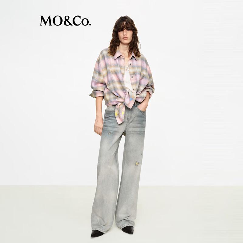 MO&Co. Women's Distressed Faded Cotton Jeans