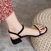 Soft leather with French pearl sandals women's 2025 new summer flat bottom Roman evening breeze gentle medium heel black