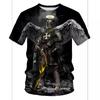 Summer Round Neck 3D The Knights Templar Crusades Pattern Print Top Fashionable Casual Short Sleeved Men's T-shirts
