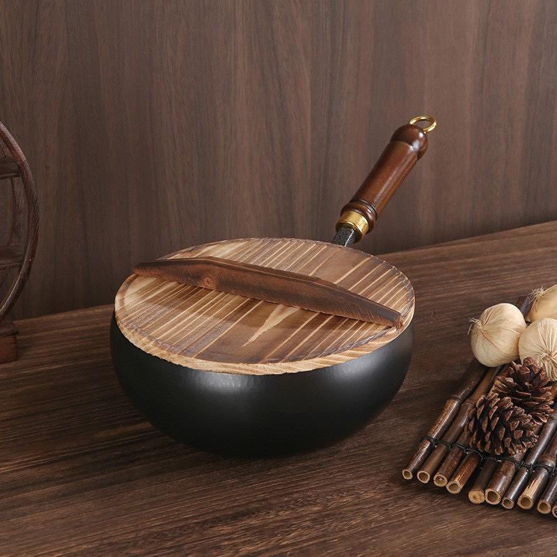 Traditional Handmade Hammered Iron Stir-Fry & Milk Pan - Non-Stick Smooth Surface