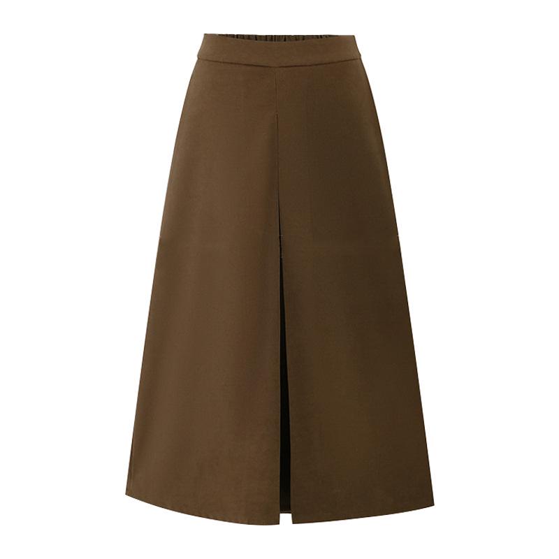 Plus Size Women's High Waist Suede Pencil Skirt In Maillard Color, Slimming A-line Mid-length