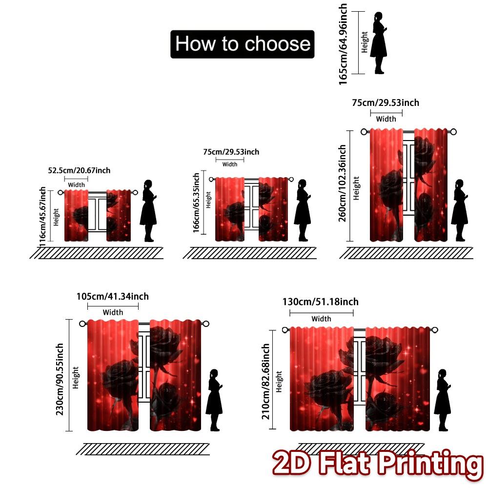 2pcs, 2D FLAT PRINTING Curtains (Without Rod) Midnight Roses Modern Fashionable Curtains Versatile Polyester Curtains Thermal