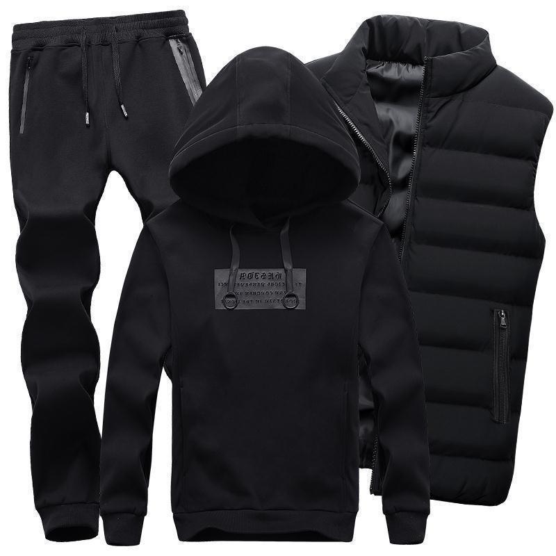 Autumn and Spring Sports Suit Men's Three-piece Suit Hooded Sweater Plus Velvet Clothes Vest Jacket Pants Sports Suit Men's Suit