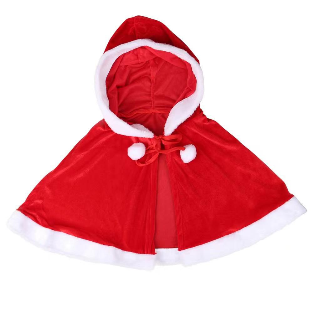 Costume da Bambino con Mantello di Babbo Natale con Cappuccio in Velluto Rosso