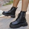 Women's Round Toe Side Zip Front Lace-Up Platform Non-Slip Short Thigh Boots Fashion Non-Slip High Heel Boots