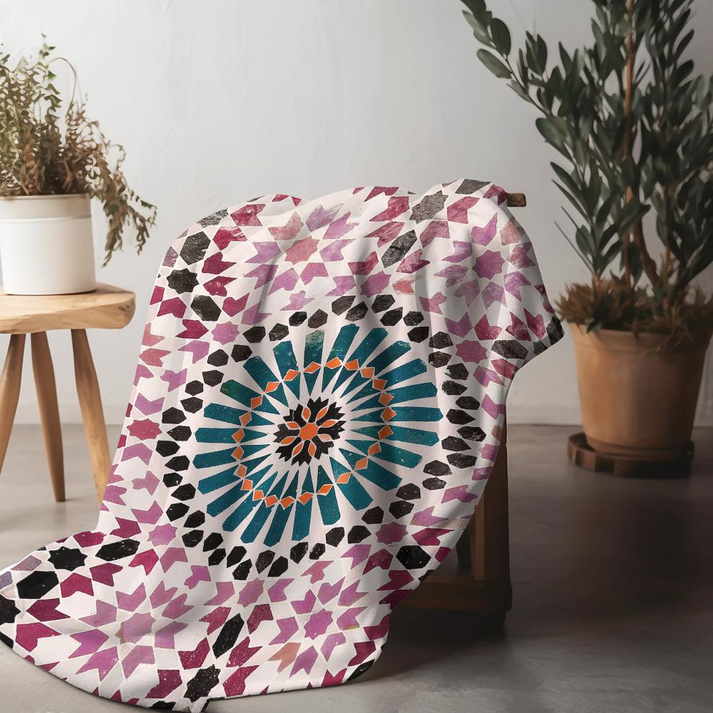 Geometric Mosaic Pattern Flannel Printed Blanket Suitable for All Seasons Suitable for Living Room Office Sofa and Travel
