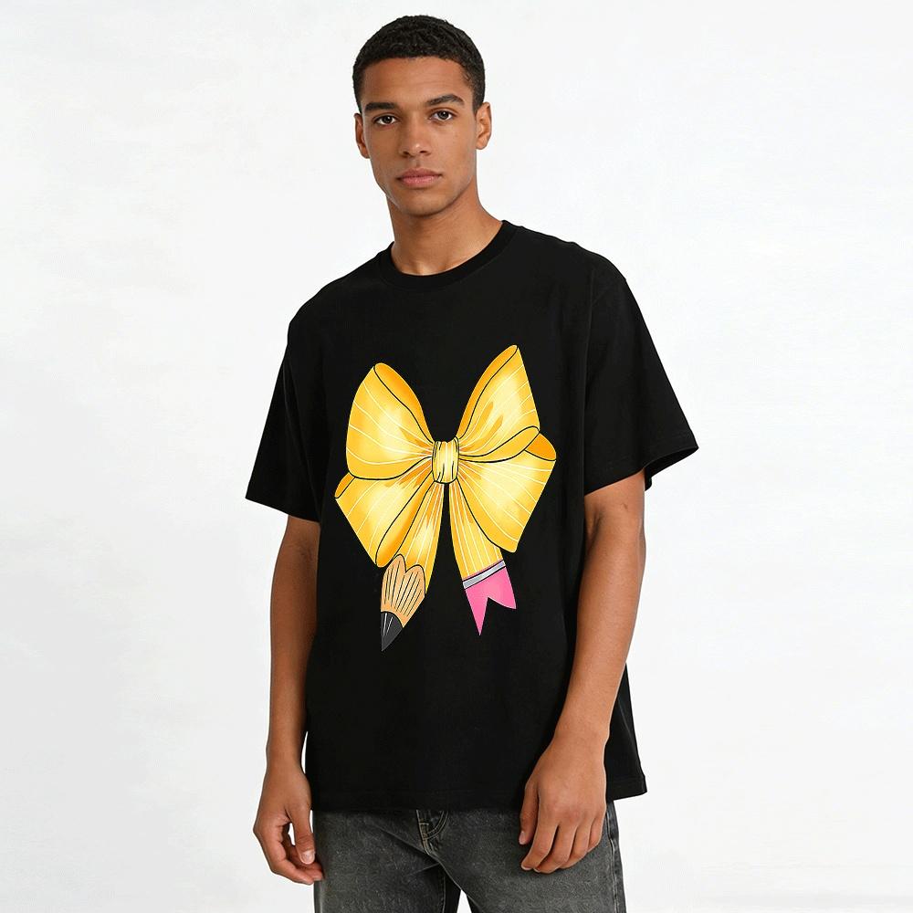 Cute Pencil Bow Print Casual Top Pure Cotton T-shirt