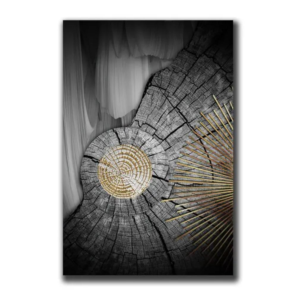 Luxury Vintage Wall Art Abstract Gold Black Green Marble Canvas Painting with Wood Texture Home Decor Posters Prints