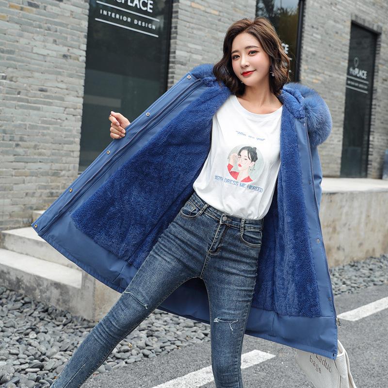 Women Parka Winter Jacket Clothes Long Coat Thick Wool Liner Hooded Jacket Fur Collar Thick Warm Snow Wear Fashion Padded Coat