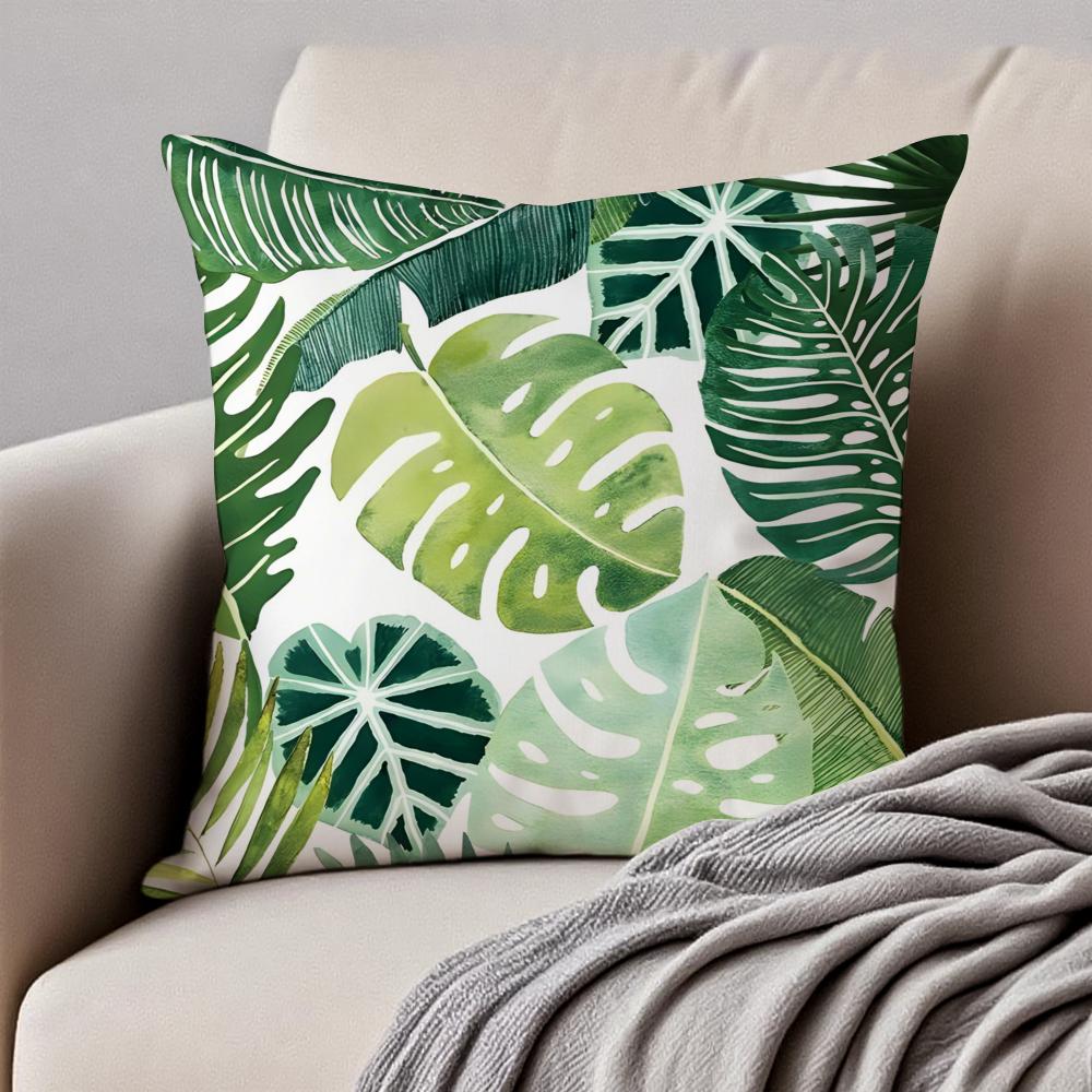 Modern Style Leaf Cushion Cover Pillowcase Anti-Dustmite Invisible Zipper Short Plush Sofa Cushion