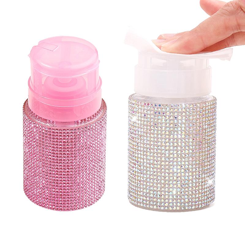 1 Pcs Diamond Nail Refillable Bottles Empty Press Pump Dispenser Nail Art Polish Remover Cleaner Makeup Bottle Manicure Tool