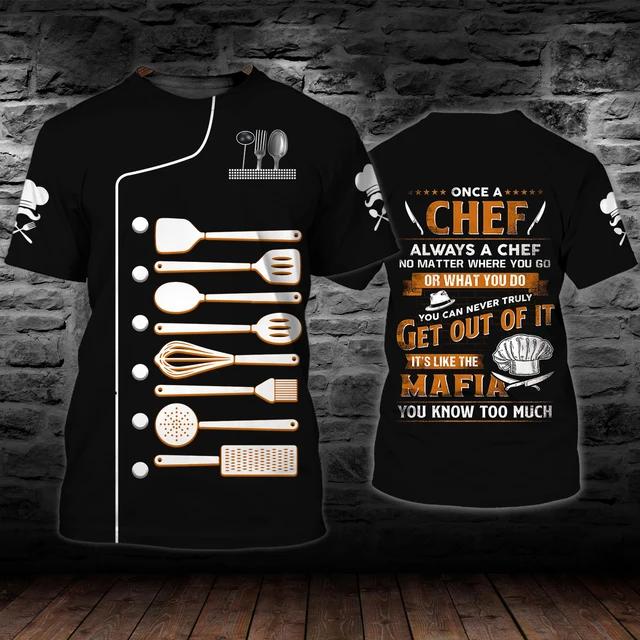 Chef Shirt Herren-T-Shirts, 3D-individuell bedruckte Herrenbekleidung, O-Ausschnitt, übergroß, günstige Kurzarm-Tops, Mode, Punk, Streetwear, 6XL