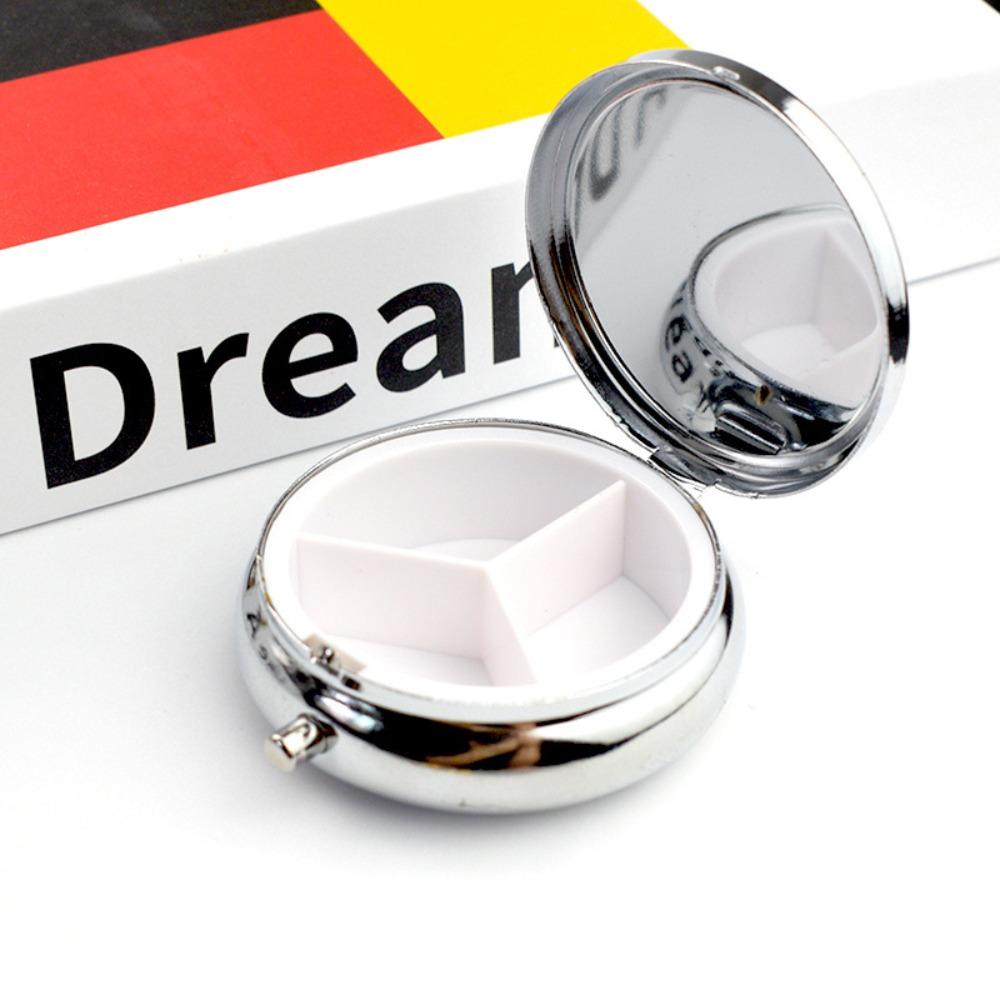 Portable Metal Tablet Box Leak-Proof Compact Pill Organizer Round Coins Case Travel