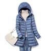 Frauen Herbst Winter Stehkragen Kapuze Einfarbig Reißverschluss Lange Weiße Ente Daunenjacke M-5XL