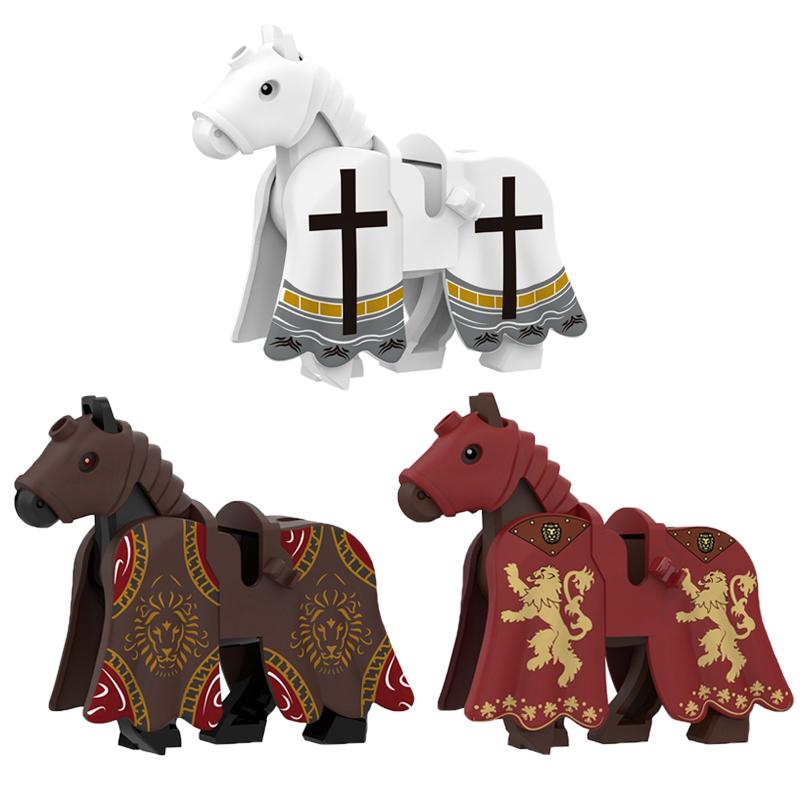 Military Building Blocks Medieval Solider Knights Equipments Mount War-Horse Wolf Flag Vests Shields Fiery Dragon Mini Blocks