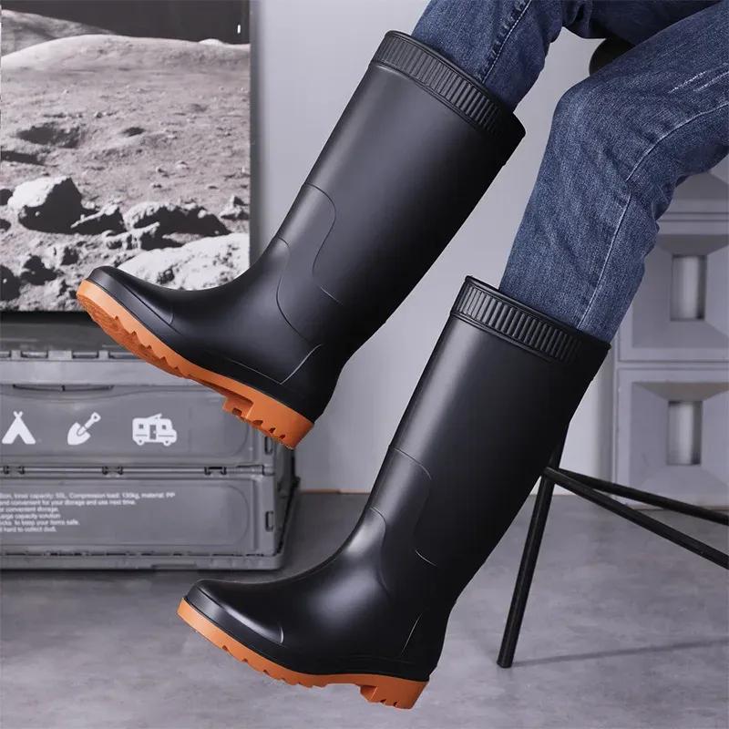 Men's Fashionable Long Tube Rain Boots Anti-Slip Waterproof Wear-Resistant Outdoor Fishing Car Wash Thick Bottom Shoes