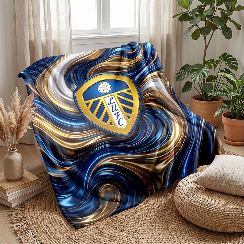 Leeds United Football Print Flannel Blanket, Soft Warm Lightweight Throw Blanket for Sofa Bed Camping