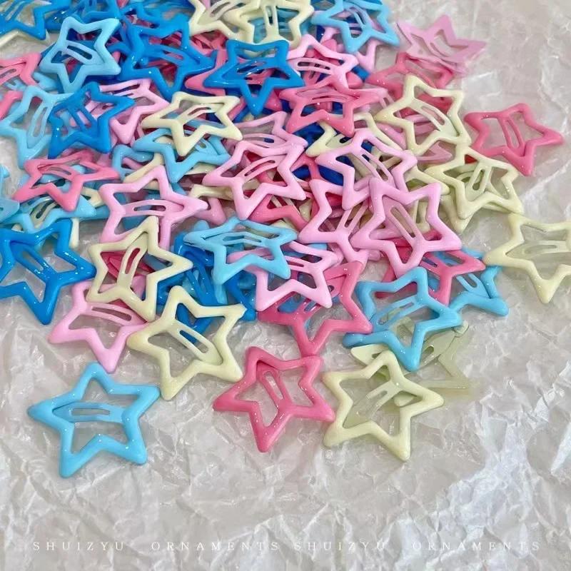 20 Stück/30 Stück/40 Stück Bunte Kawaii Stern-Haarspangen Y2K Süße Mädchen BB Solide Stern-Haarklammern Metall-Druckknopf-Clip Kopfschmuck Haarschmuck Geschenke