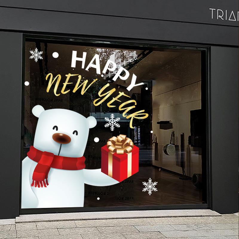 Christmas Decoration Window Glass Door Santa Claus Snowman Pattern Glass Door and Window Flower Sticker