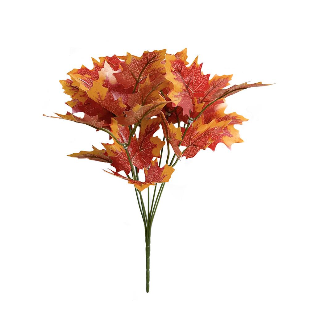 Artificial Plants 7 Forks Of Red Maple Leaves, Single Bunches Of Green Plant Wall Decoration Accessories, Diy Flower Arrangement