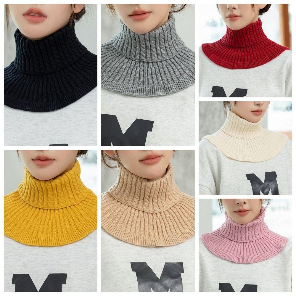 Ribbed Knitted Bib Warm Scarf Wool Scarf Detachable Turtleneck Fake Collar Women