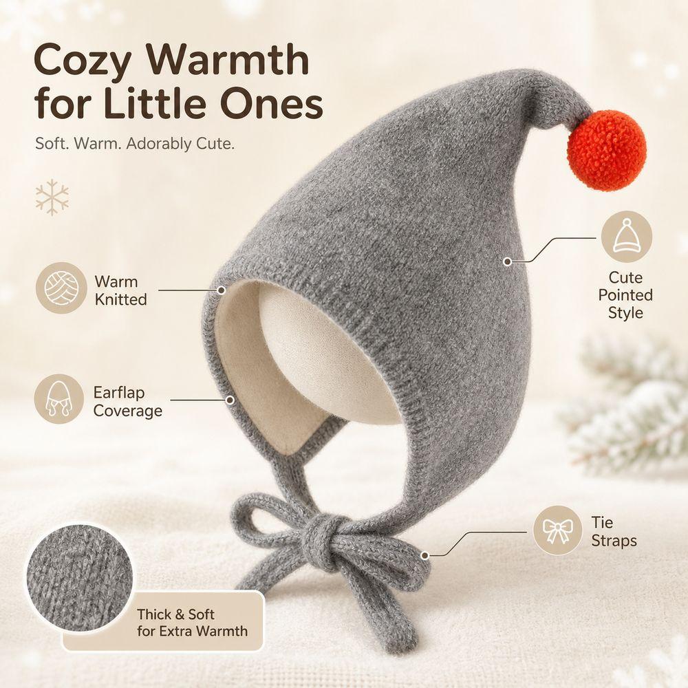 Adjustable Tie Straps Baby Winter Hat Thick Warm Pointed Earflap Hat Kids Knit Hat Baby Girls
