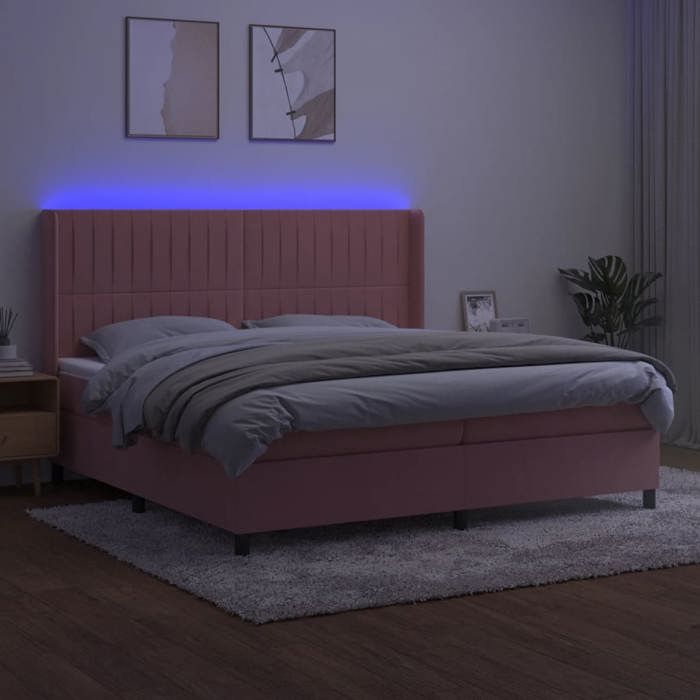 Exclusive House - Slatted Bed Base Mattress and LED Pink 200x200 Cm Velvet
